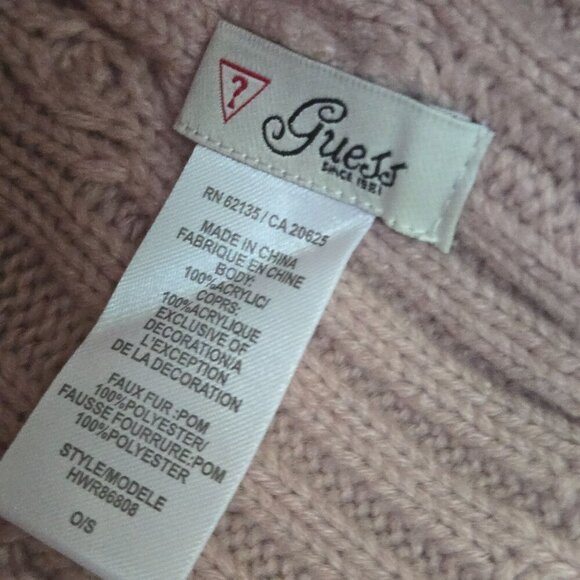 Guess Blush Pink CableKnit Logo Pom Pom Beanie One Size - Picture 3 of 3